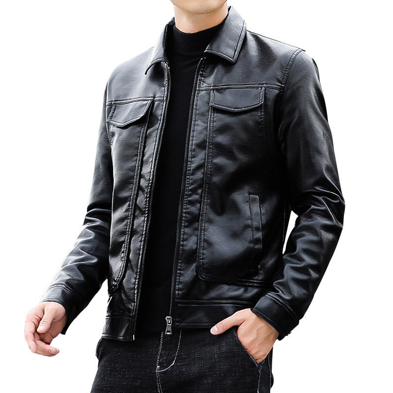 Men's Casual Velvet-lined Leather Jacket