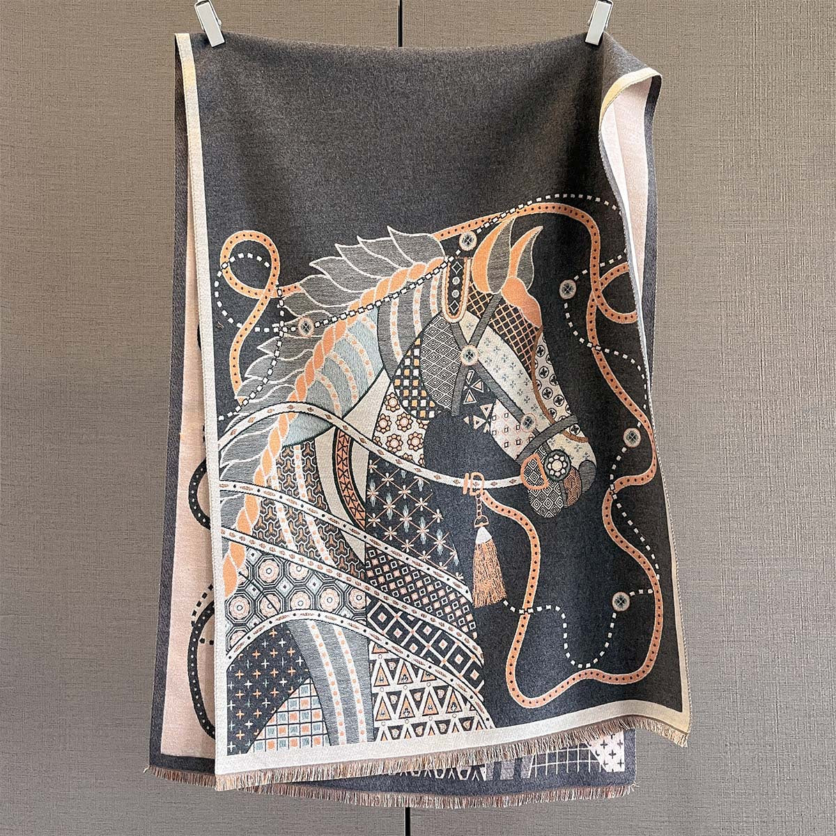 Autumn And Winter New Imitation Cashmere Scarf, Thickened And Lengthened With Horse Print