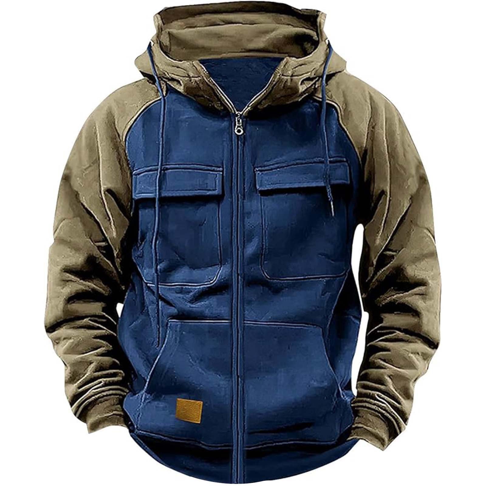 Men's Hooded Solid Color Youth Sports Multi-pocket Patch Hoodie