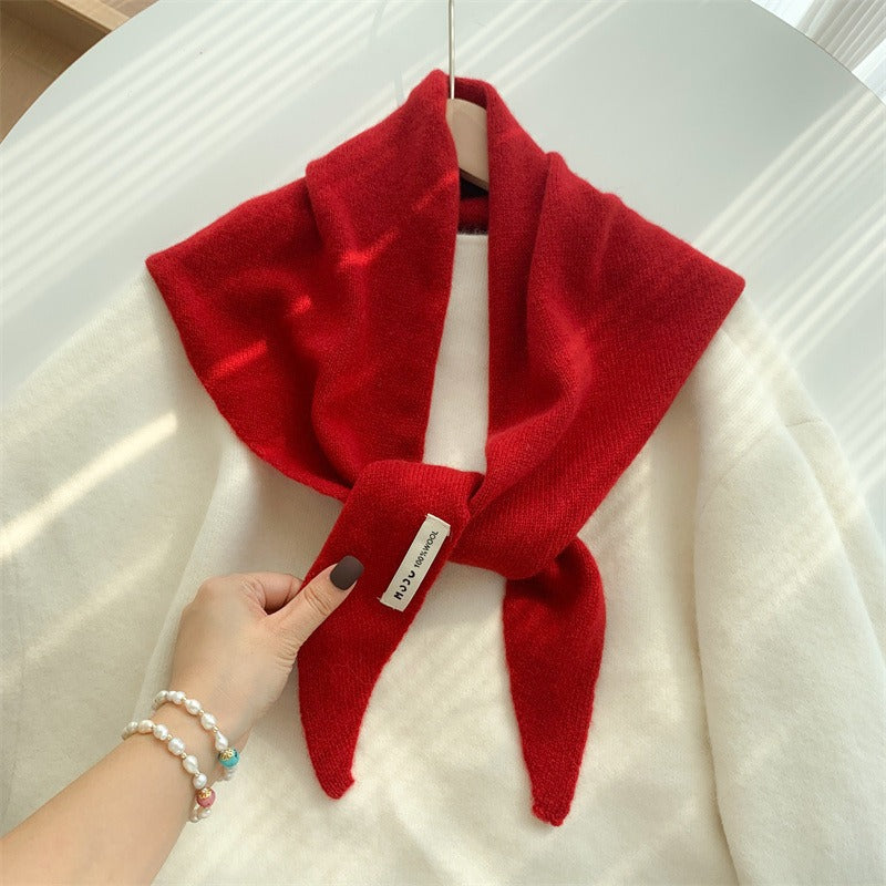 Womens Solid-Color Wool Knit Triangle Scarf Shawl For FallWinter