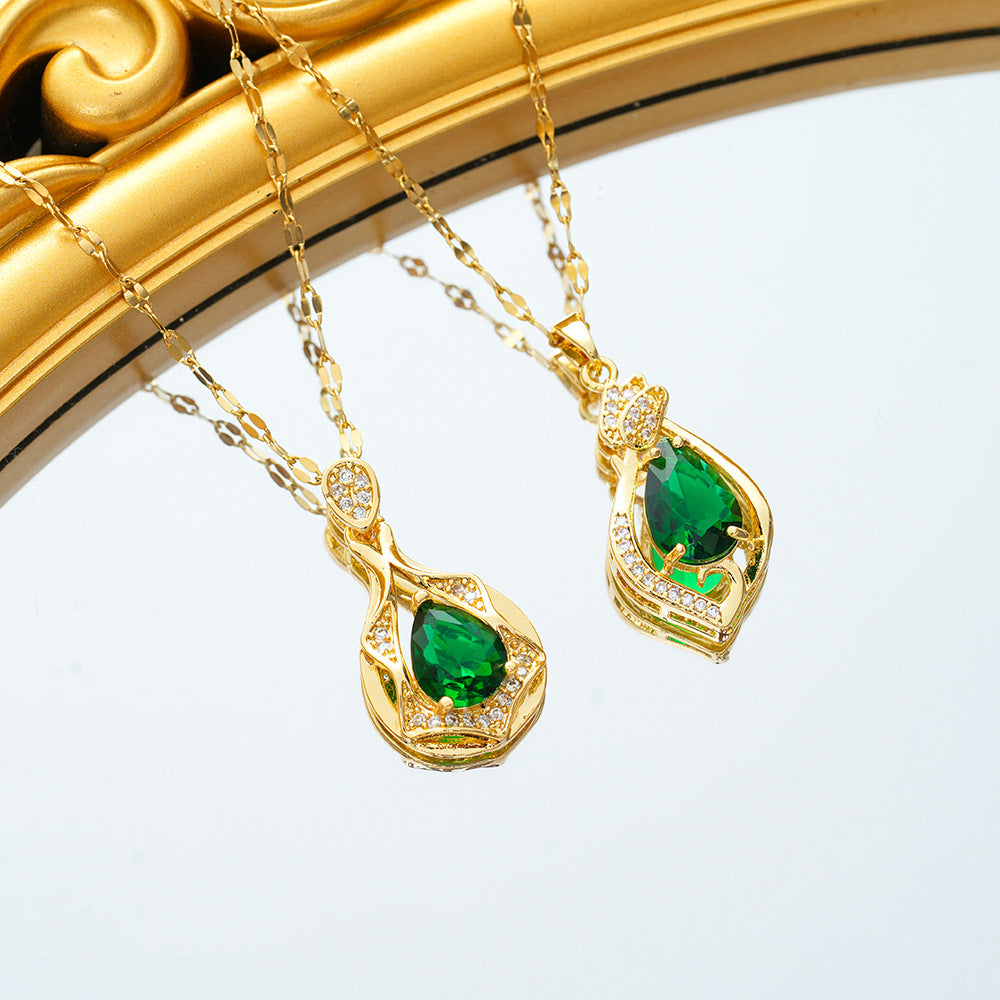New Sophisticated Green Waterdrop Zircon Necklace For Women