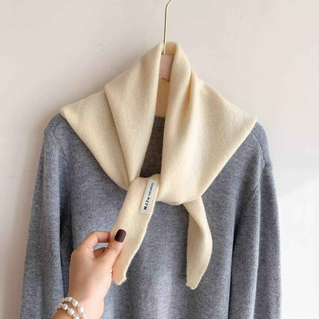 Womens Solid-Color Wool Knit Triangle Scarf Shawl For FallWinter
