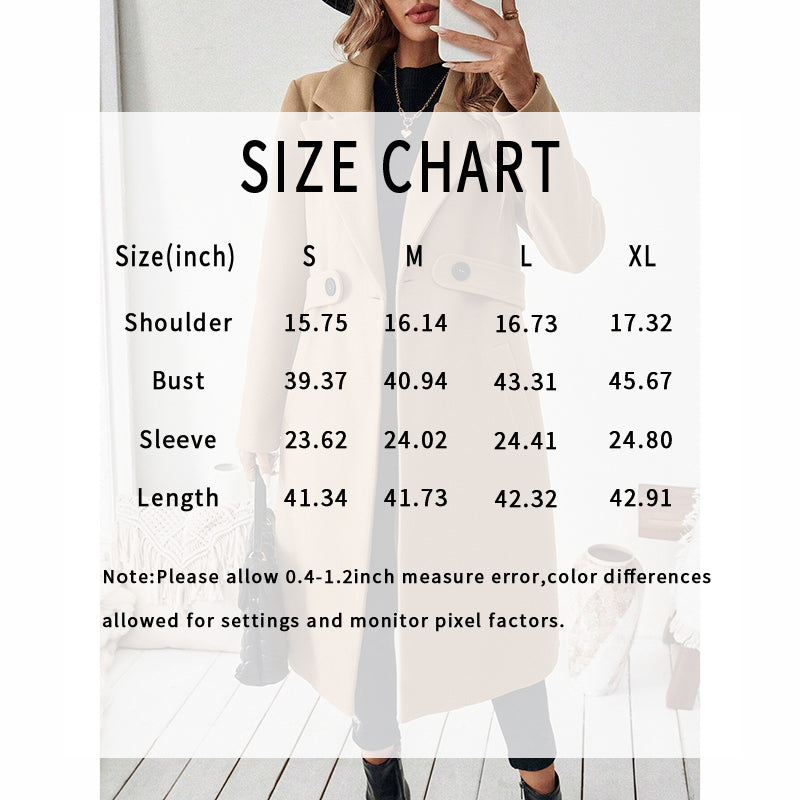 Women's Notch Lapel Trench Coat, Single Breasted Mid-Long Casual Formal Outerwear For Fall Winter