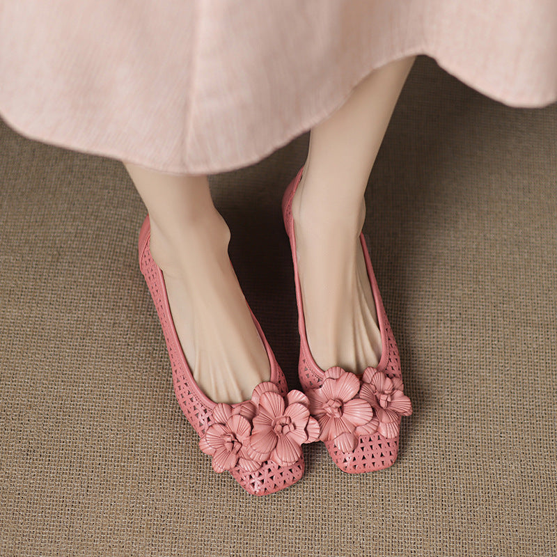 Authentic Leather Weave Cool Pumps Hollow Pumps Large Size Women's Shoes