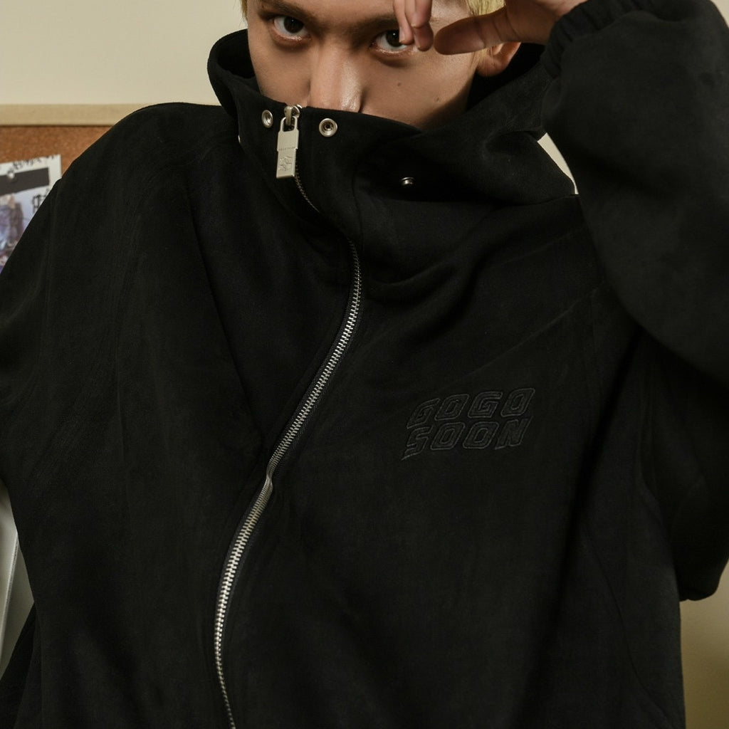 Men's Thick Loose Pu Shuai Embroidered Zipper Hooded Jacket