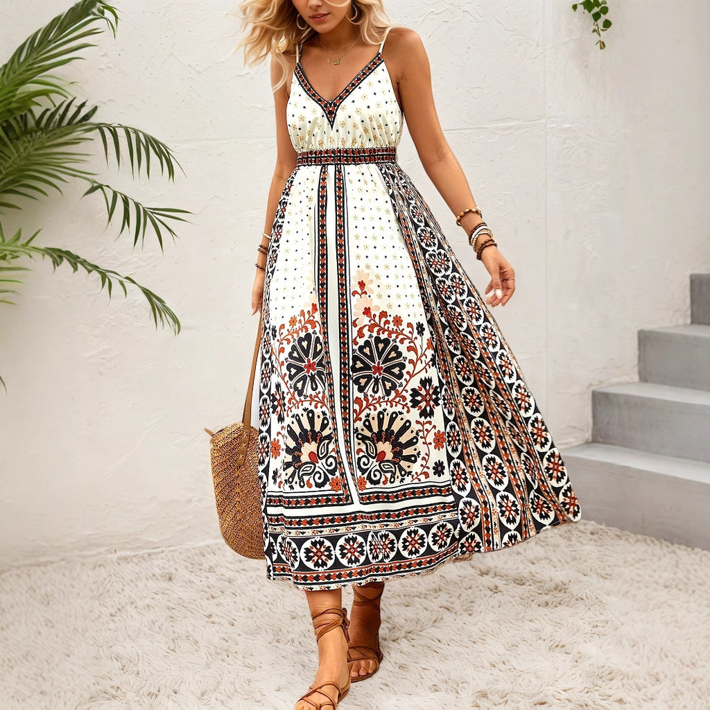 Backless Bohemian Ethnic-Style Slip Dress
