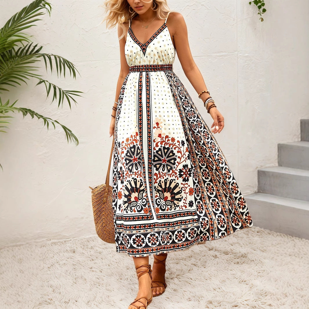 Backless Bohemian Ethnic-Style Slip Dress