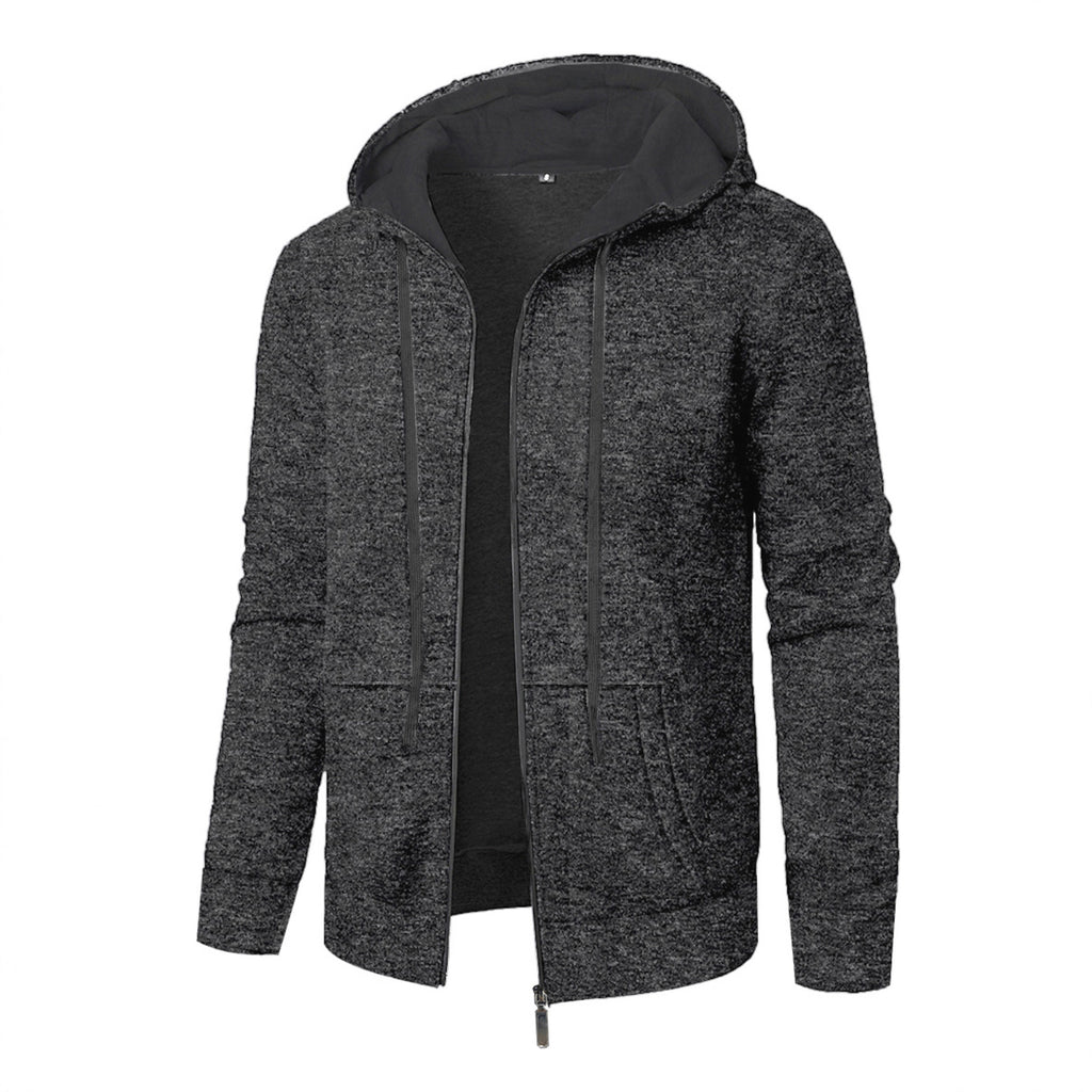 Men's Sports Fitness Casual Jacquard Sweater Hooded Coat
