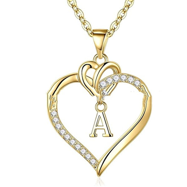 S925 Silver Heart-Shaped Pendant With 26-Letter Necklace