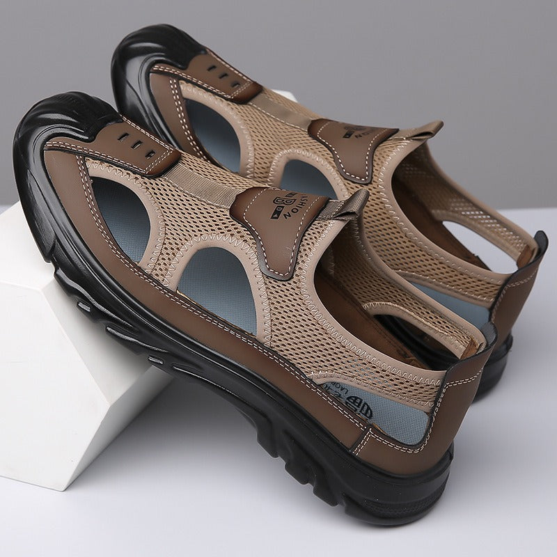 Summer Breathable Men's Sandals Hollow Mesh Surface Casual All-match Hole Outdoor Travel Soft Bottom Slip On Beach Shoes
