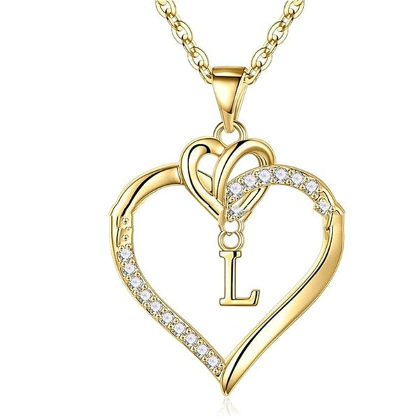S925 Silver Heart-Shaped Pendant With 26-Letter Necklace