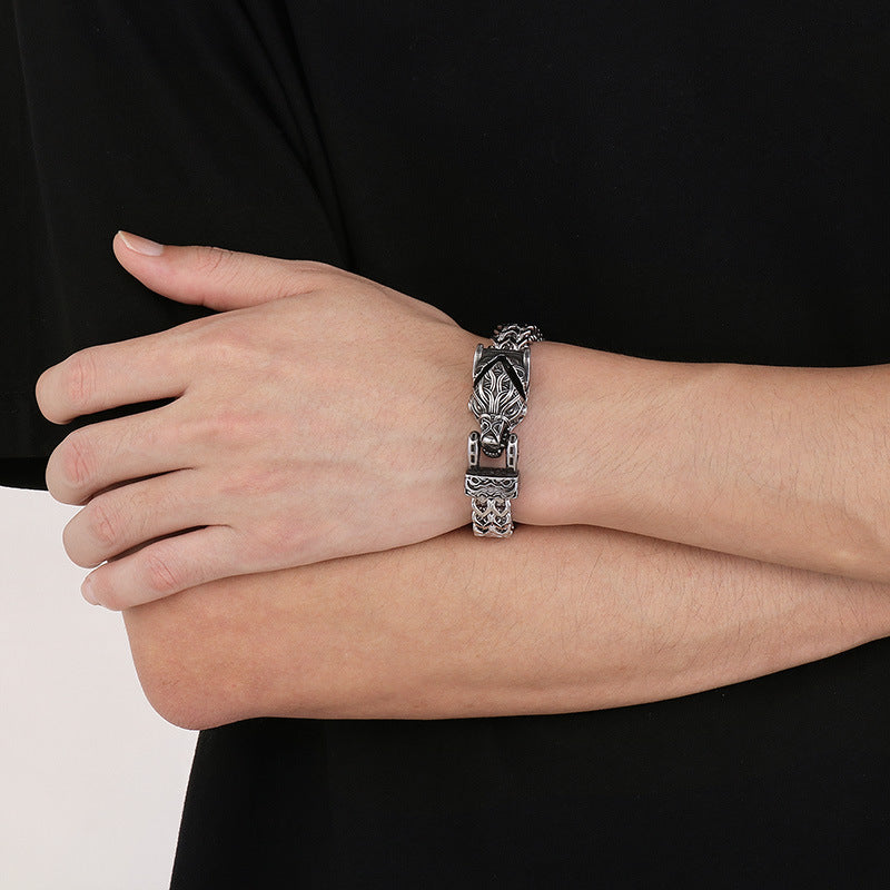 Retro Wolf Head Snake Head Reversible Chain Titanium Steel Men's Bracelet