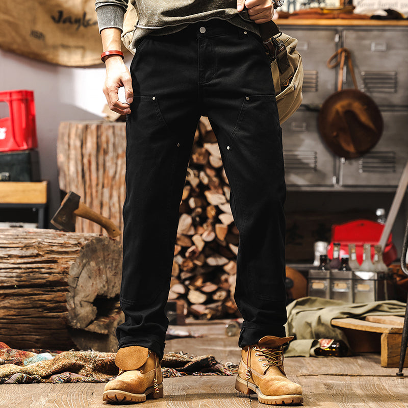 Retro Coffee-colored Denim Straight-leg Casual Trousers