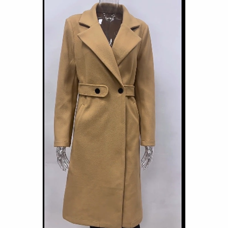 Women's Notch Lapel Trench Coat, Single Breasted Mid-Long Casual Formal Outerwear For Fall Winter