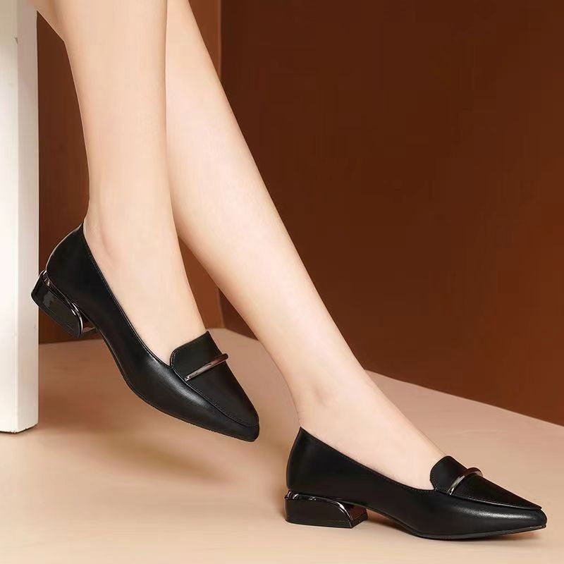Pointed Soft-soled Leather Shoes Shallow Mouth Single Shoe Fashionable Low Heel