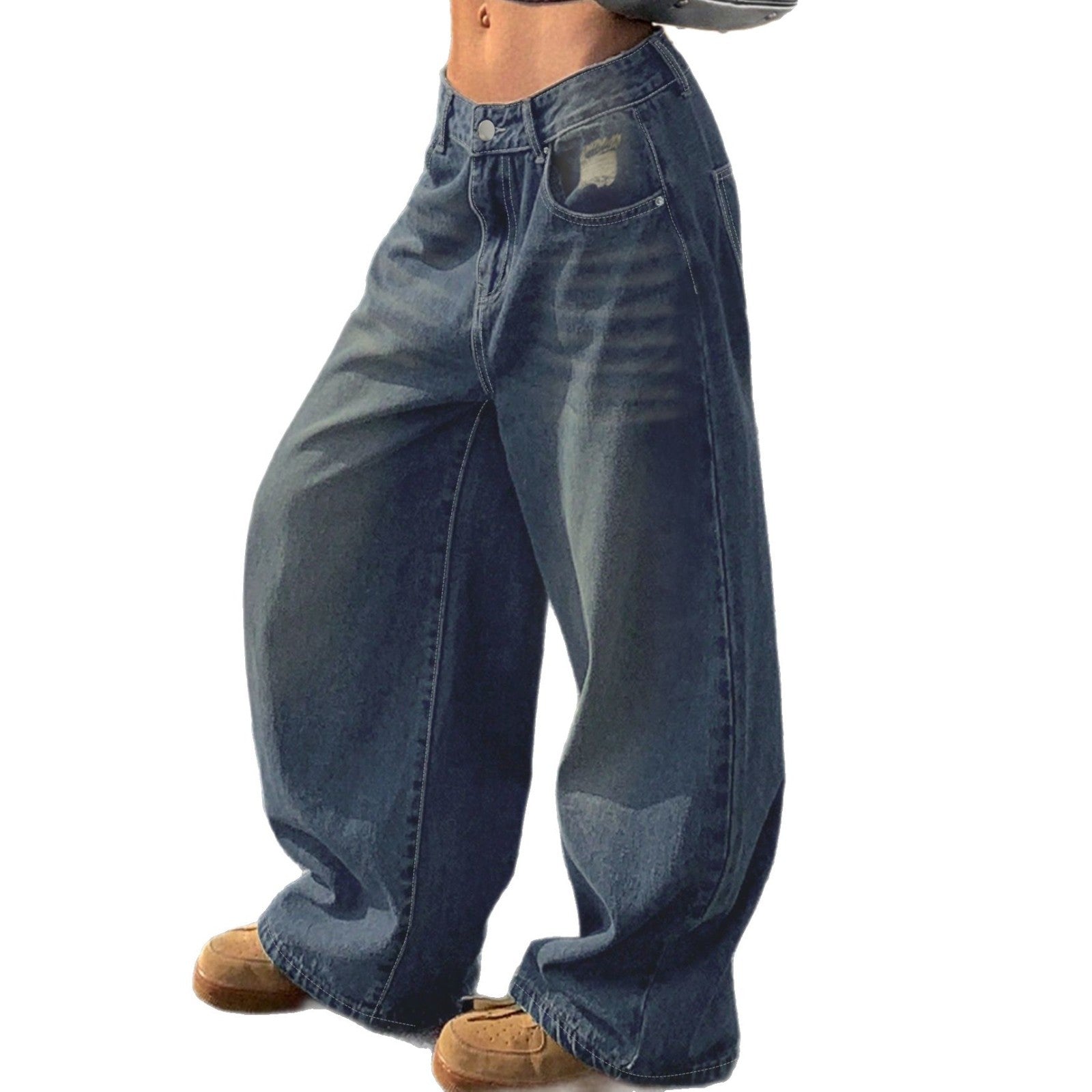 European And American-style Washed Blue Wide-leg