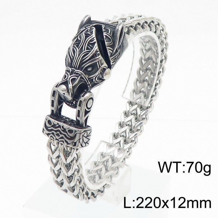 Retro Wolf Head Snake Head Reversible Chain Titanium Steel Men's Bracelet