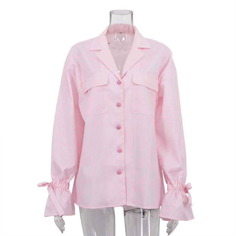 Commuter Striped Lapel Long-sleeve Shirt