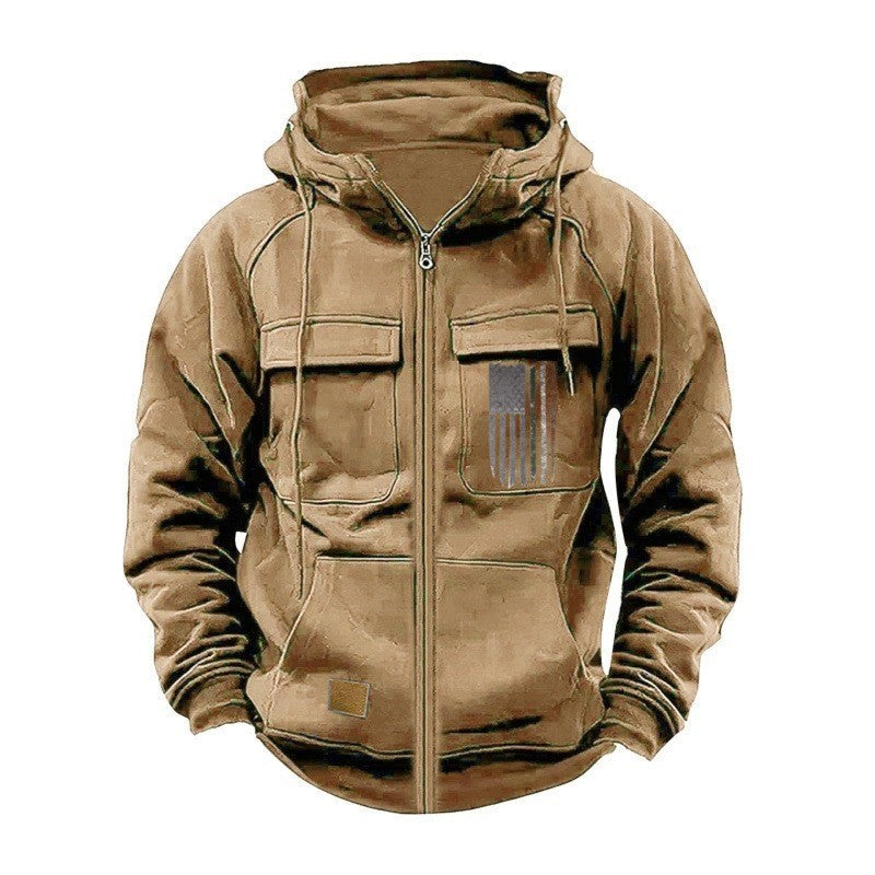 Printed Loose Zip Casual Hooded Sweatshirt