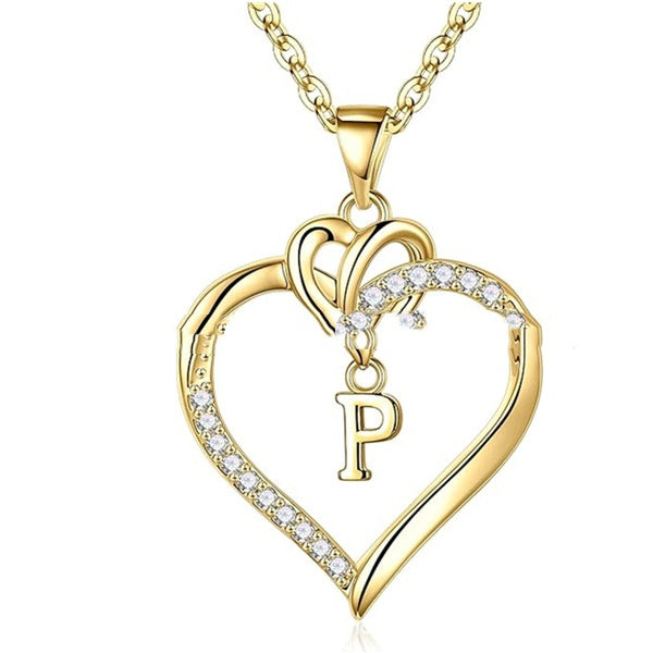 S925 Silver Heart-Shaped Pendant With 26-Letter Necklace