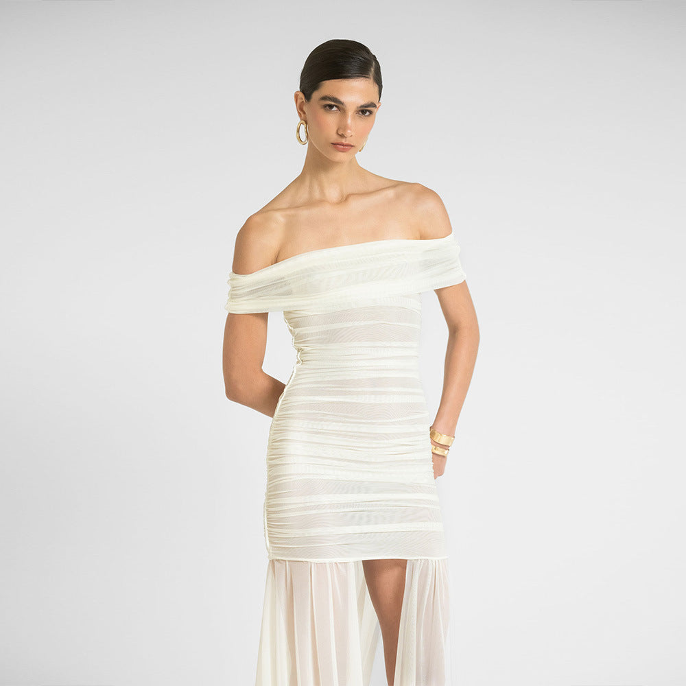 New Stylish And Sexy Strapless Waist-cinching Solid-color Dress