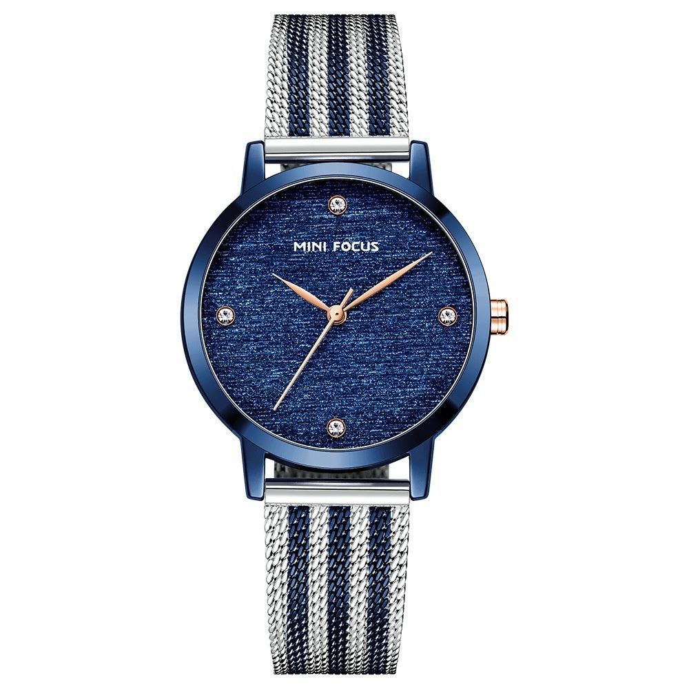 Silk Dial Diamond-encrusted Mesh Strap Watch