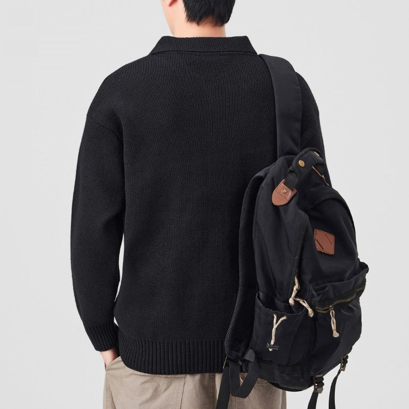 Turn-down Collar Half-zip Sweater Loose Commuting Knitwear