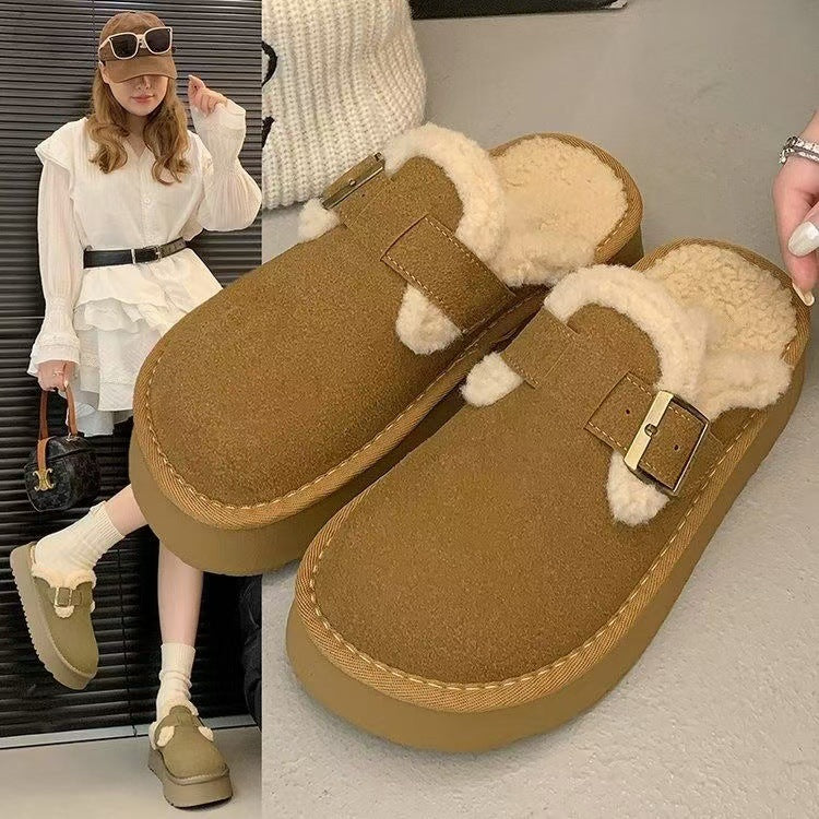 Retro Thick-soled Furry Slippers For Women