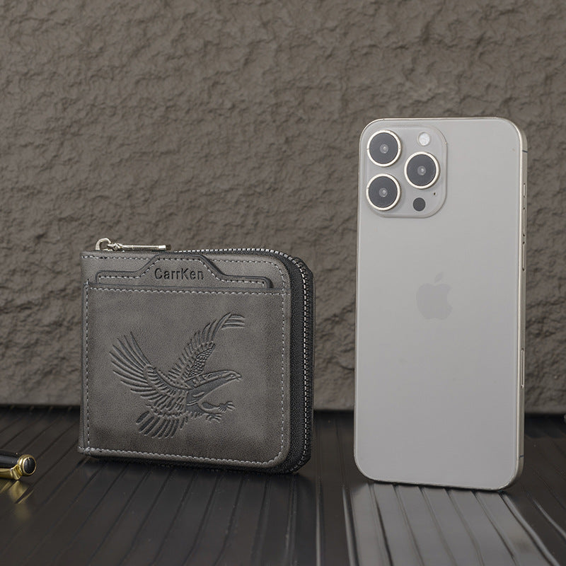 Short Retro Embossed New Horizontal Men's Wallet