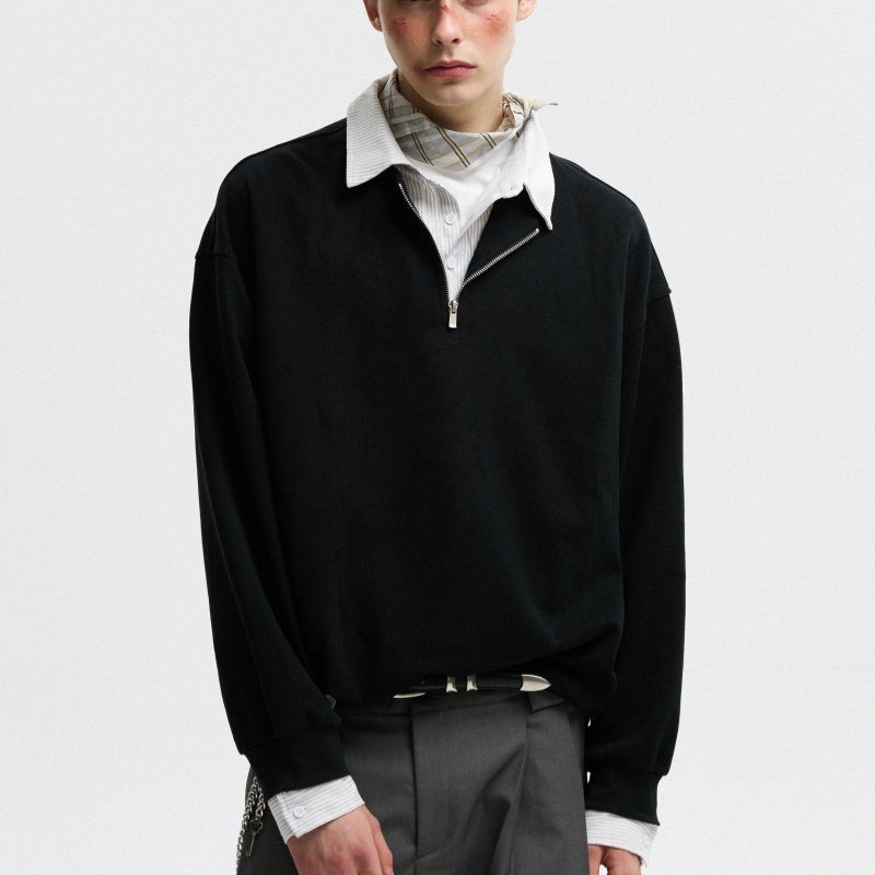 Fake Two-piece Polo Collar Sweatshirt Men Autumn College Style