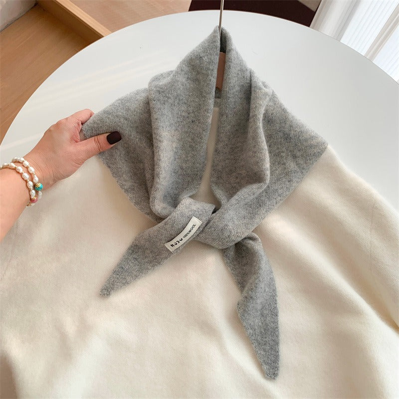 Womens Solid-Color Wool Knit Triangle Scarf Shawl For FallWinter