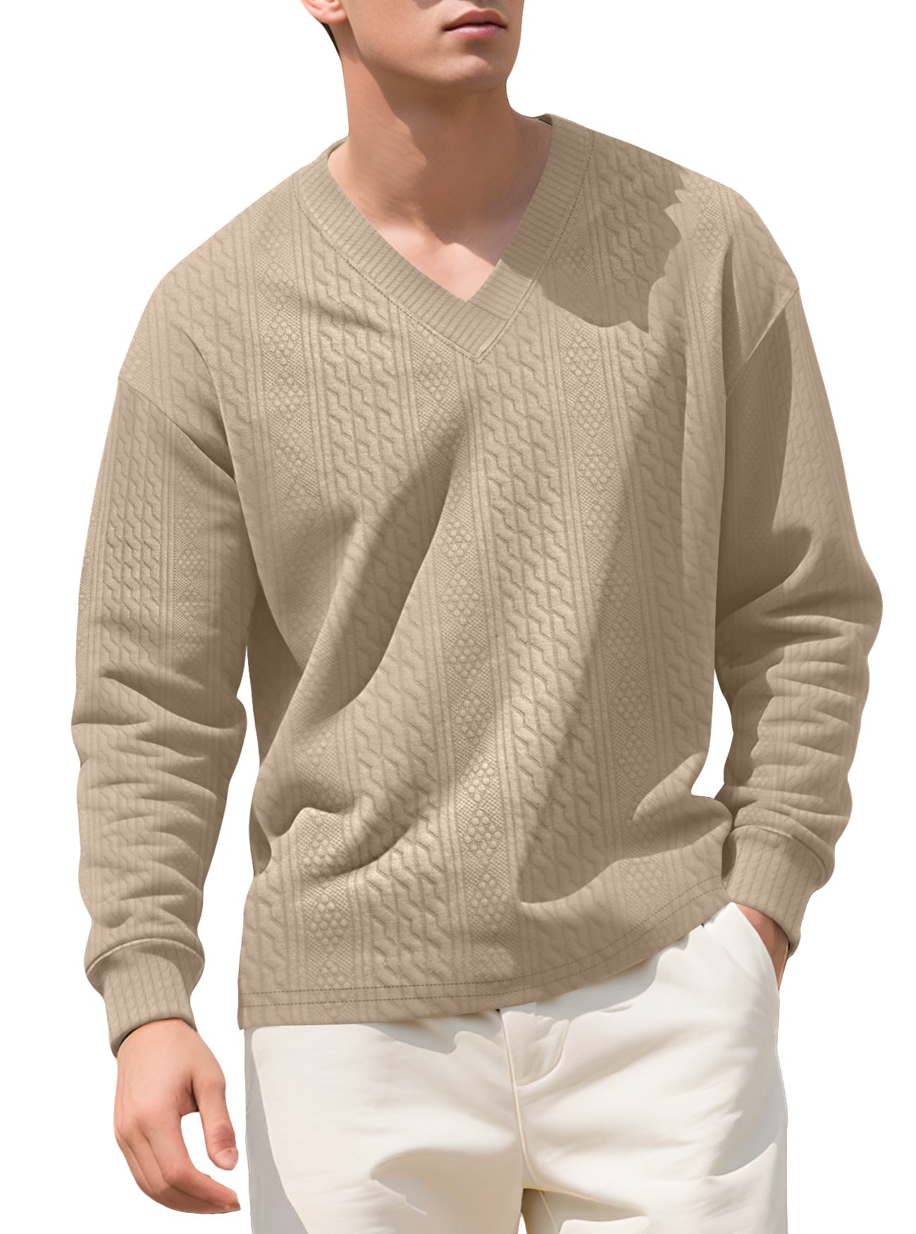 Men's Loose Long-sleeved Hoodie With Jacquard Trendy