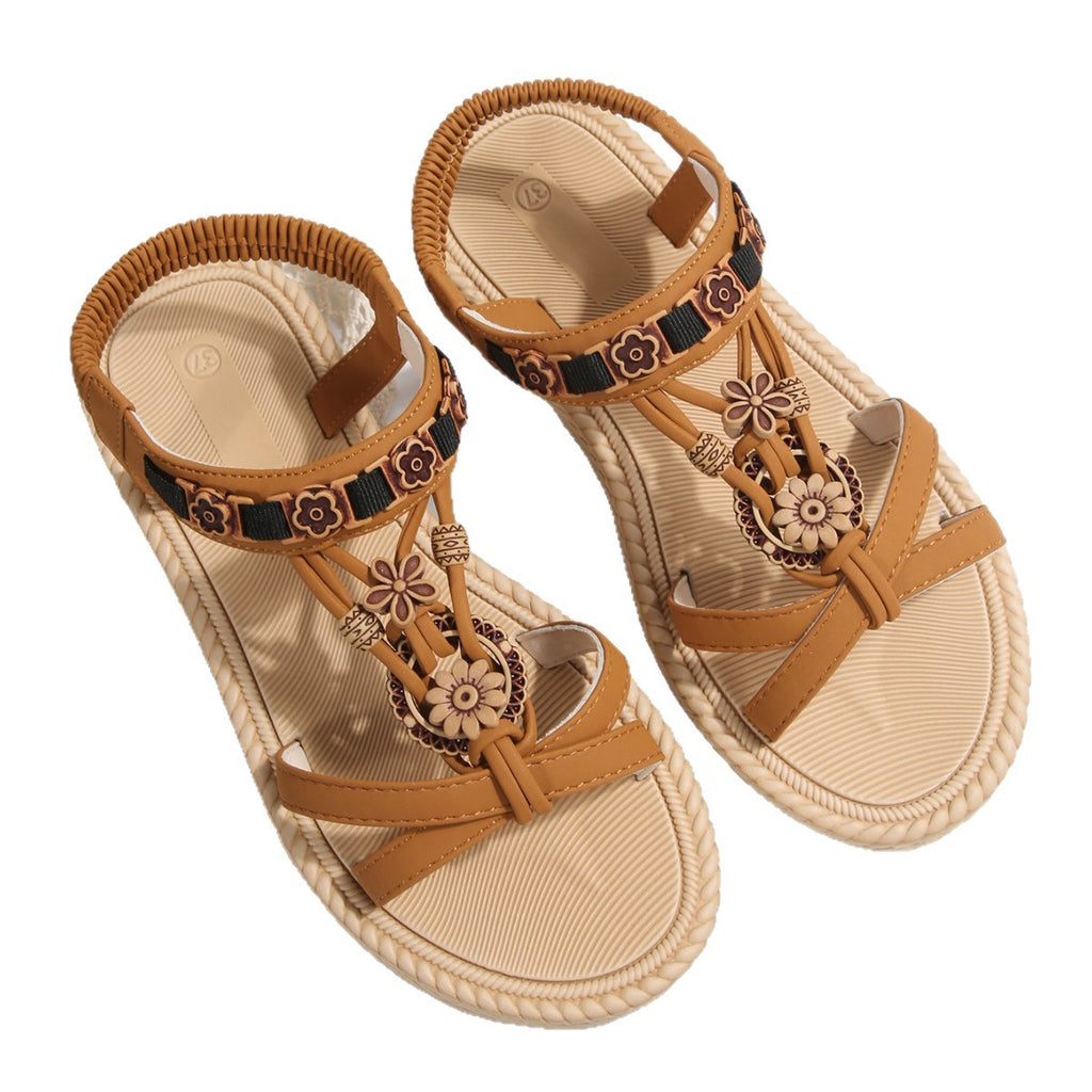 New Large Size Flat Bottom Ultra-light Sole Beaded Sandals